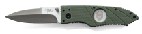Brian Hoffner 3.5" Folding Knife - Flatline Olive Grip, Silver Smooth Blade