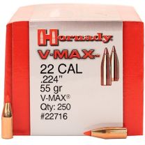 Hornady BLT 22CAL .224" 55GR VMAX, 250 Pack