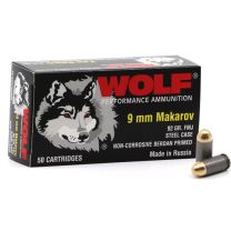Wolf Ammo 9x18mm Makarov 92GR FMJ, 50-Pack